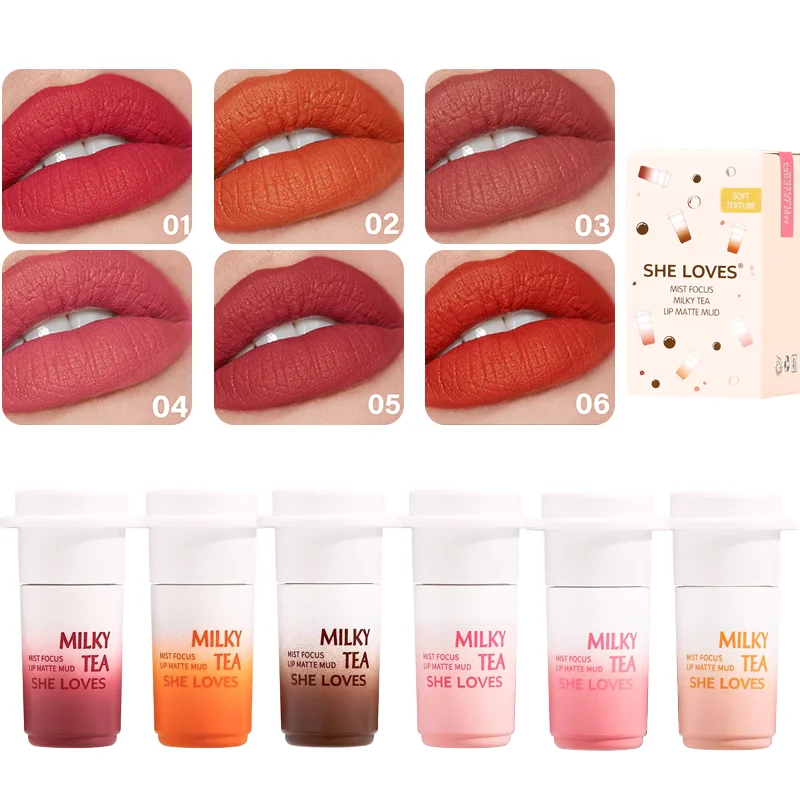 

6-Color Lip and Cheek Dual-use Lip Clay Non-stick Cup Matte Blush Waterproof Lip Gloss Cosmetic Makeup