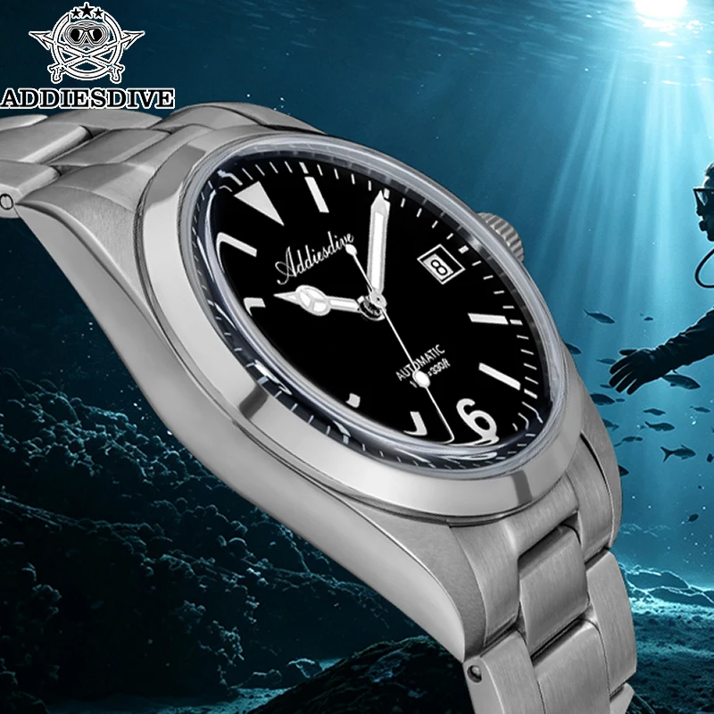 ADDIESDIVE 36mm Automatic Watch For Men Explorer Watch Stainless Steel Case Sapphire Bubble Dome Crystal 100M Waterproof BGW9