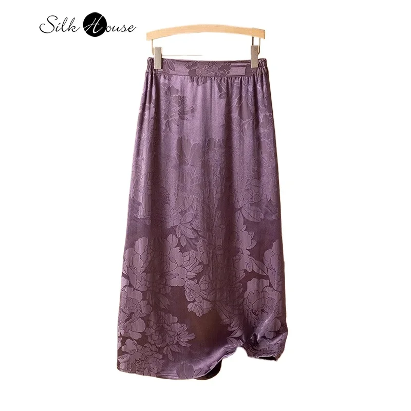 

45MM 100% Natural Mulberry Silk Jacquard Heavy Satin Fragrant Cloud Yarn New Chinese Women's Fashion Commuter Hip Skirt
