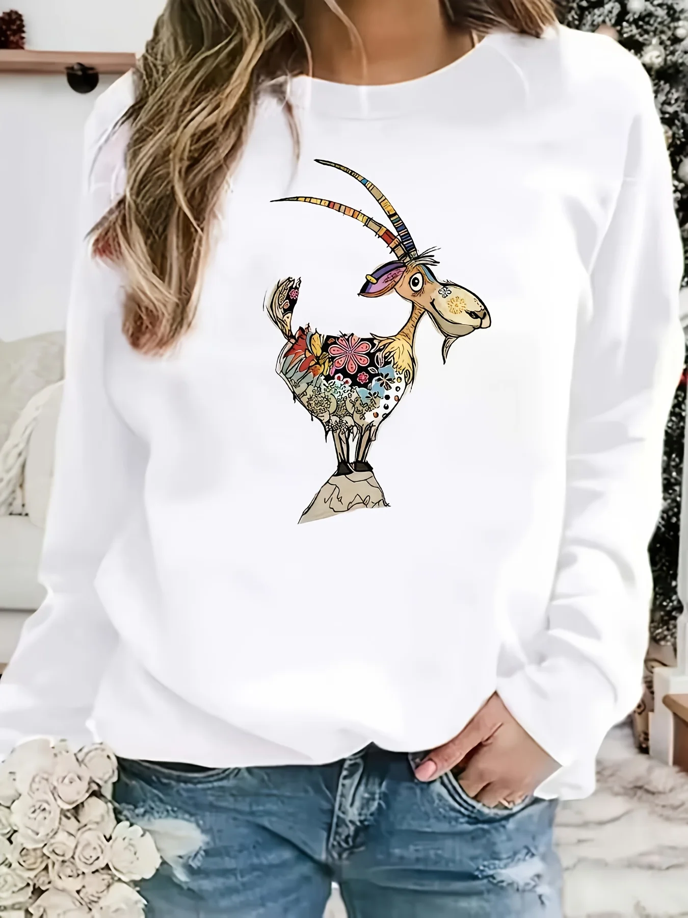 

Fun Goat, Graphic Print Autumn and Winter Pure Cotton Men's and Women's Sweatshirts Outdoor Sports Leisure Fashion Trend