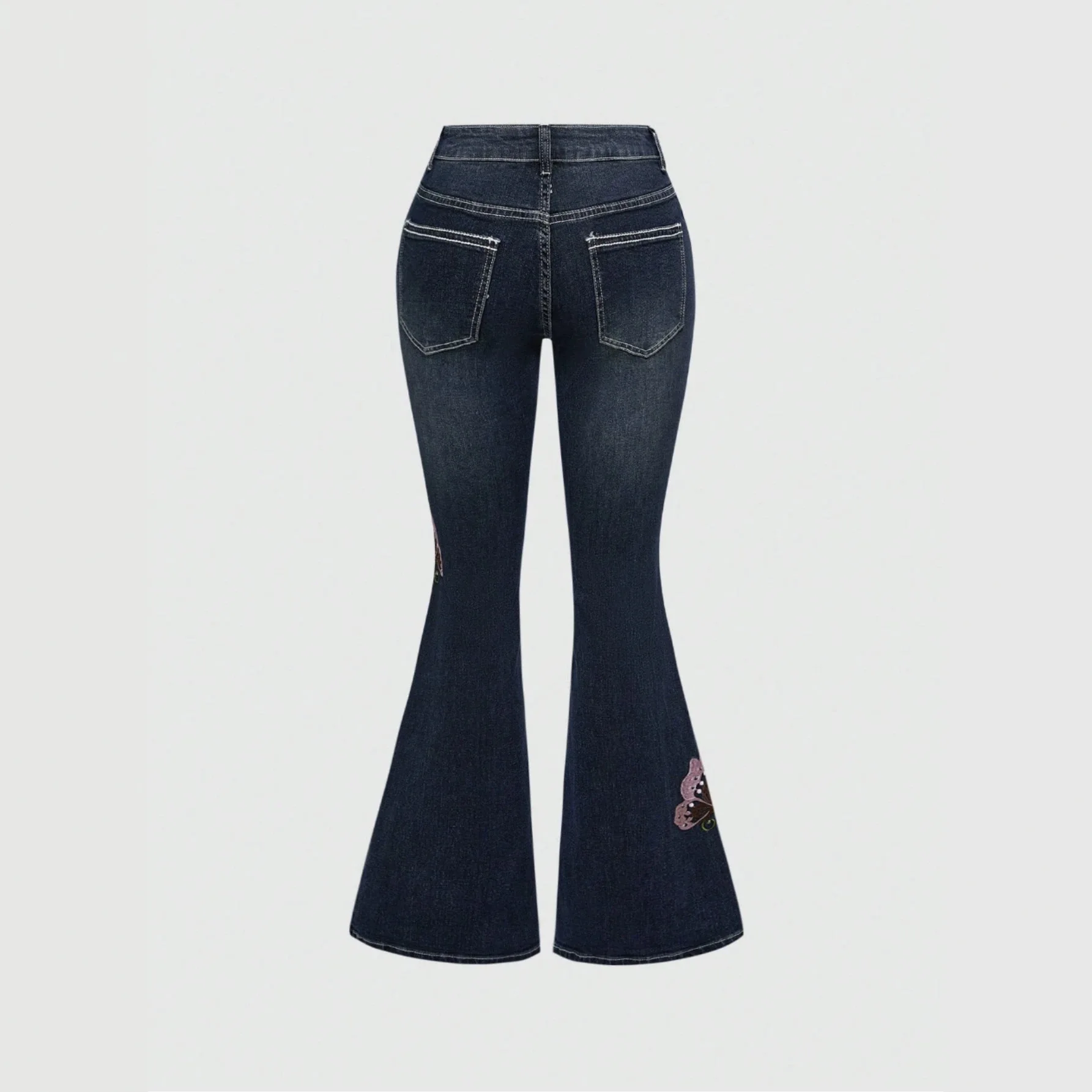 Women's Jeans Retro Millennial Style,  Vine Embroidered Rhinestone Horn Jeans Women, Factory Spot