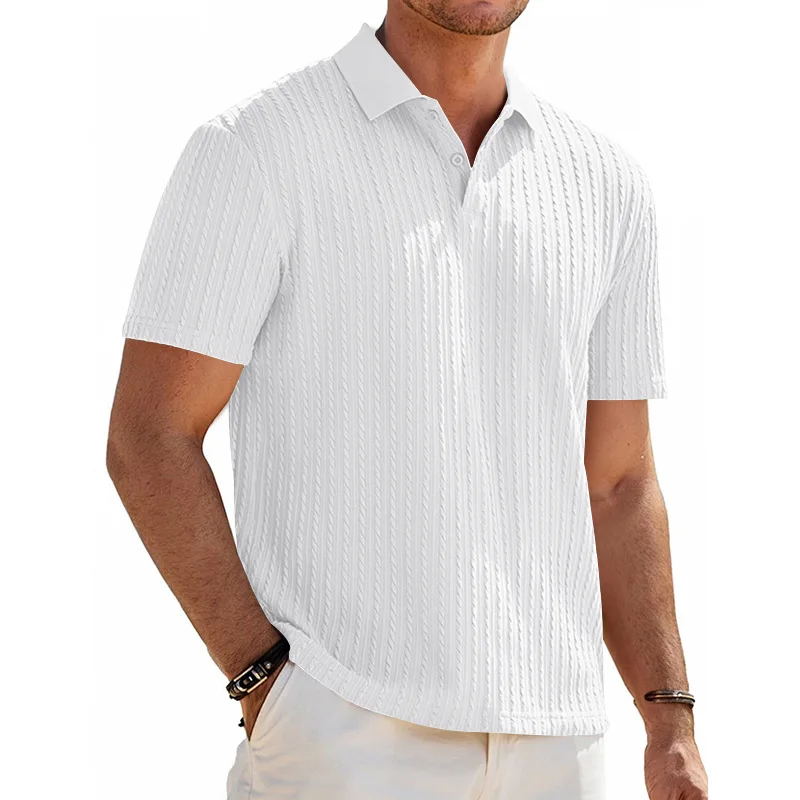 European and American Summer Men's Casual Loose Knit Jacquard In-Stock Buttoned Short-Sleeve Polo Shirt for Men