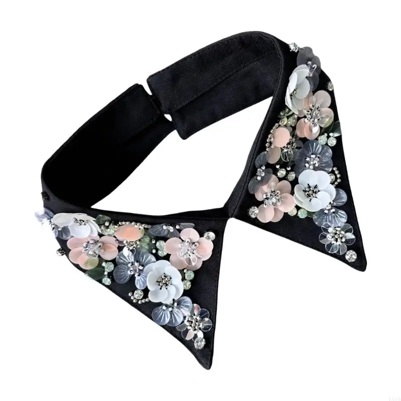 طوق فستان L5YA قابل للفصل مزين باللؤلؤ المخيط يدويًا وتفاصيل أحجار الراين اللامعة #4