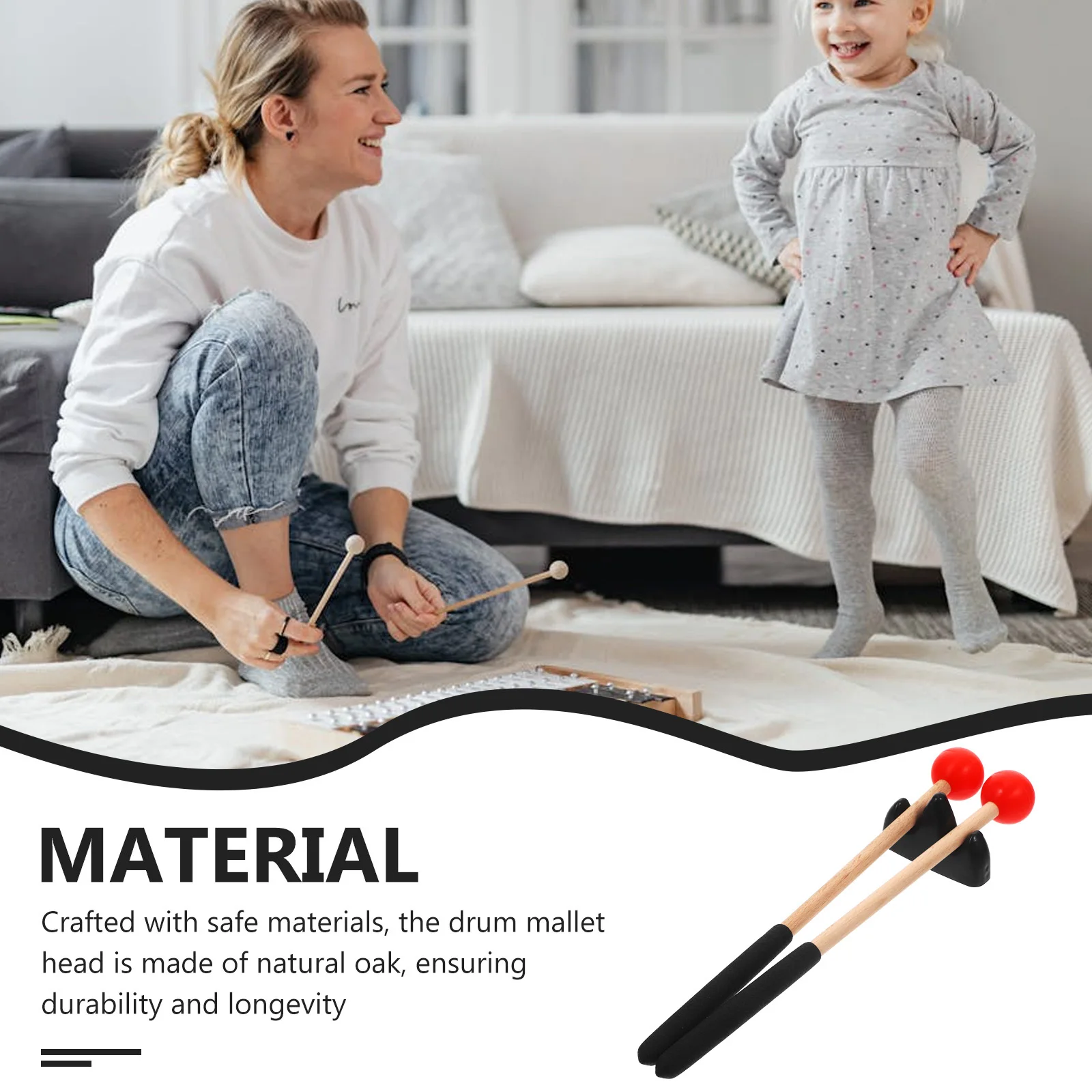 

1 Set Red Drum Mallets With Stand Natural Oak Percussion Sticks For Marimba Xylophone Tongue Drum Beginners Kids Practice Music