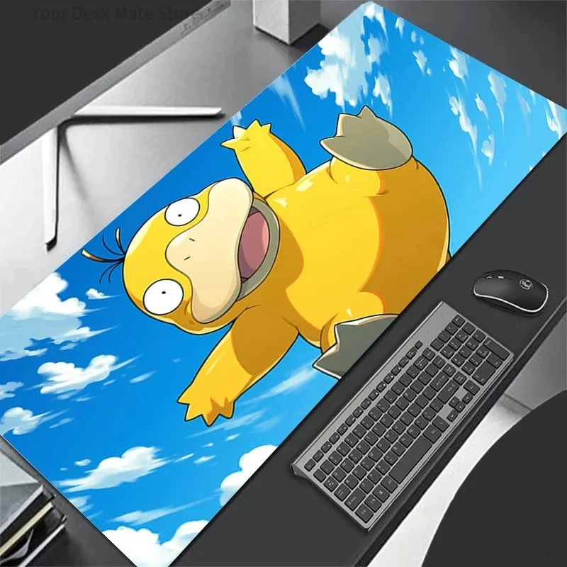 Anime P-Pokemon Psyduck XXL großes Gaming-Mauspad, rutschfeste Gummi-Schreibtischunterlage, Tastaturunterlage für Laptop-PC-Gamer
