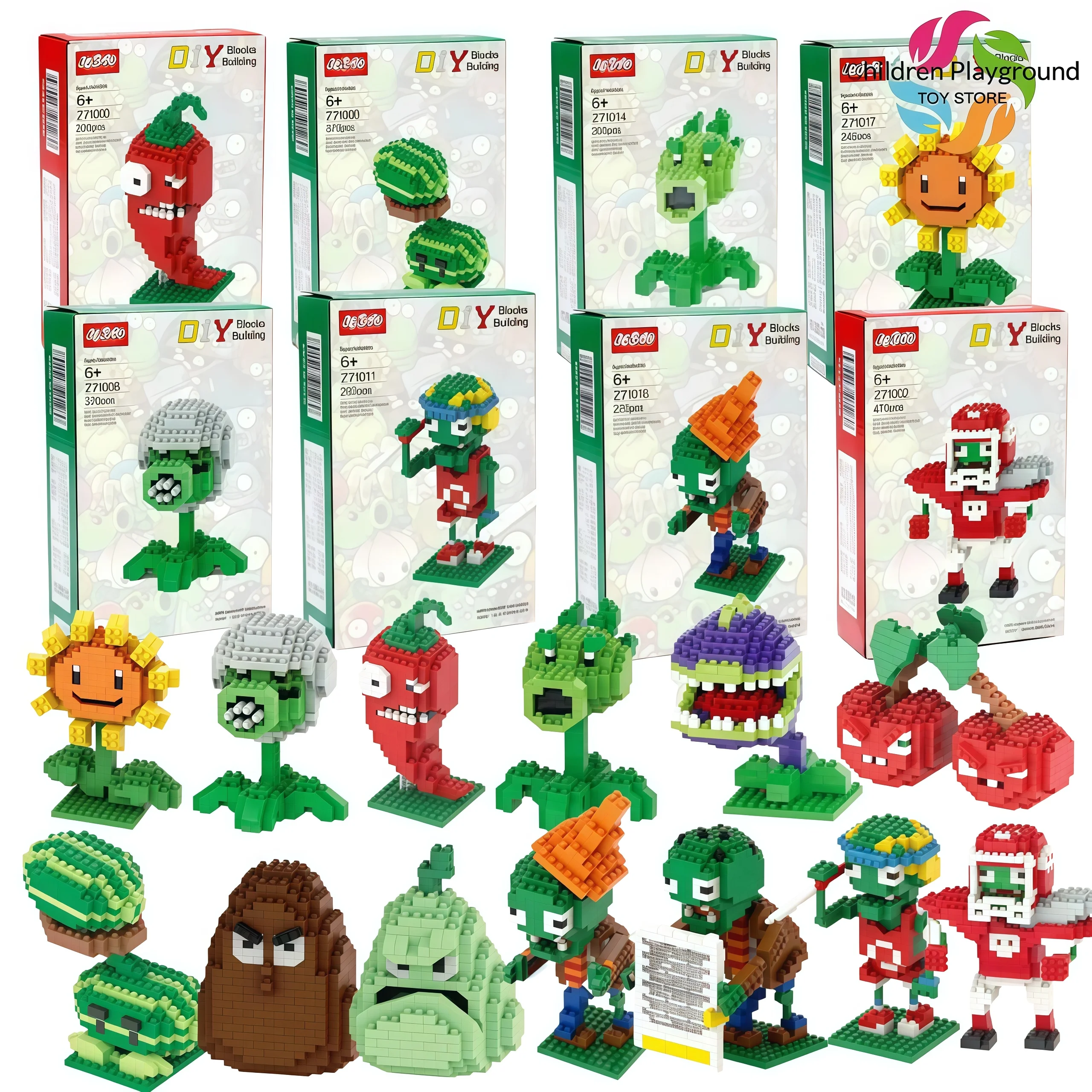 

16 Styles Plants vs Zombies 2 Child Wisdom Blocks Toy Figure Sunflower Peashooter Cherry Bomb Conehead Zombie Play Children Gift