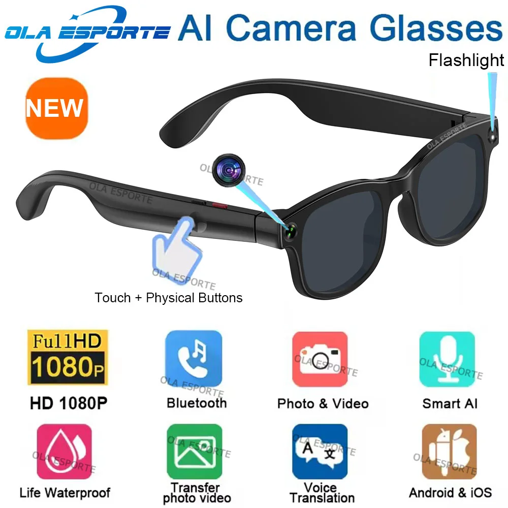 

HD AI умные очки чат GPT камера Bluetooth вызов 260 мАч аккумулятор голосовой помощник управление Bluetooth очки водонепроницаемые 2025 новинка