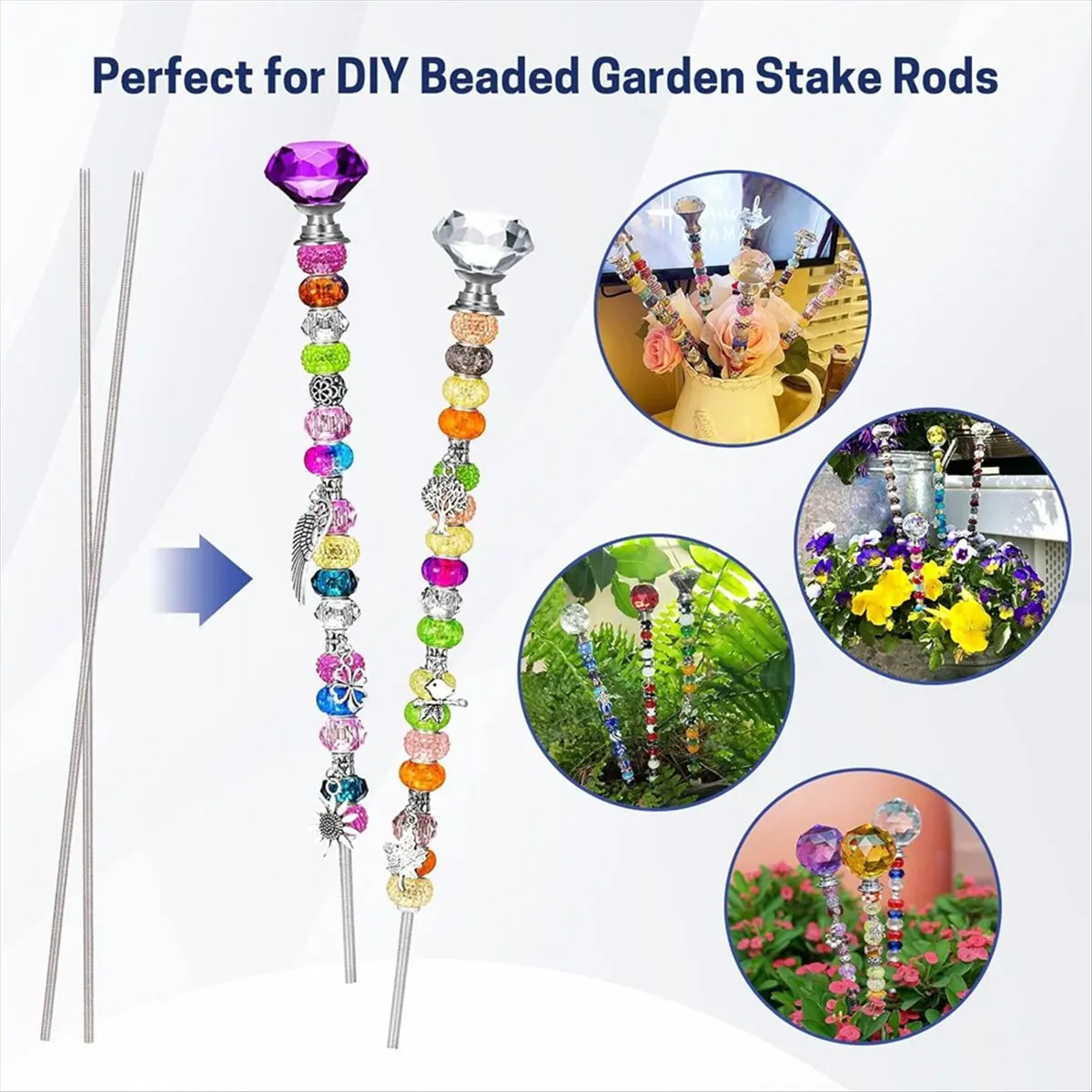 COFA 26pcs 8/32Inch Threaded Rods and Hex Nuts, 12Inch Stainless Steel Fully Rod Threaded for Beaded Garden Stake Rods