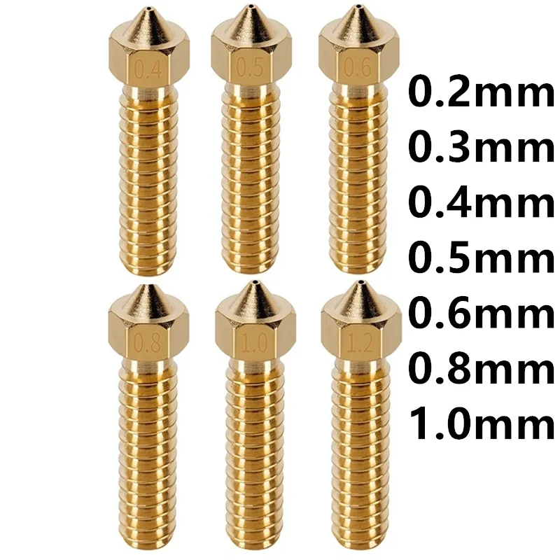 2/5pcs 3D Printer Nozzle E3D V5 V6 Volcano Nozzle 0.2/ 0.3/ 0.4/ 0.5/ 0.6/ 0.8/1.0/mm 1.75mm Filament Extruder Head M6 Threaded