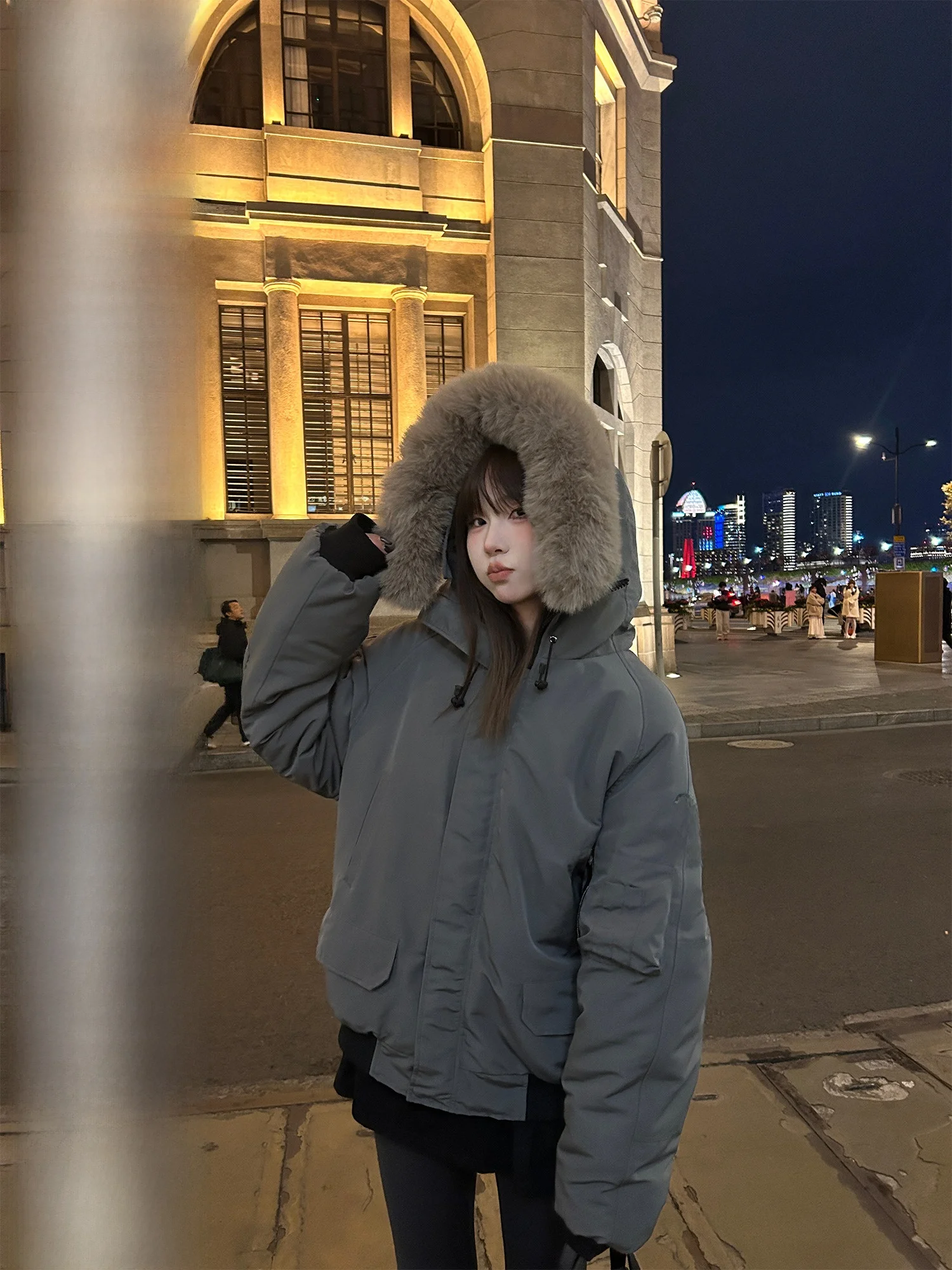 

D YANGJUN Women's Jaet Autumn Winter Thiened Warm Cotton Coat with Large Fur Collar New 2024 Faion Ladies Outerwear