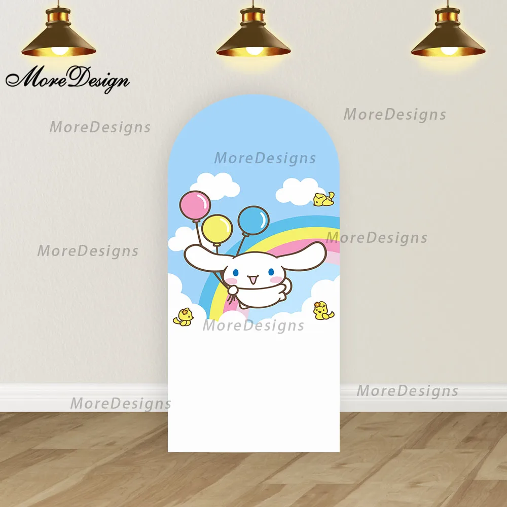 Copertine per fondale fotografico ad arco Cinnamoroll Decorazione per baby shower Festa di compleanno per ragazze Puntelli per fotografia fronte-retro in poliestere