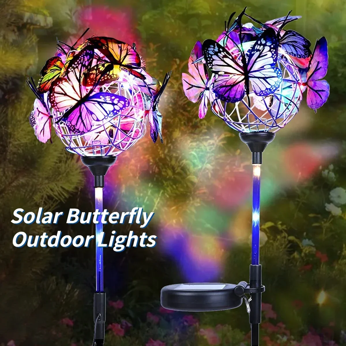 

Solar LED Butterfly Ground Light Outdoor for Garden Lawn Decor Stake Lamp Waterproof Powered Dragonfly Ball 2 Pack