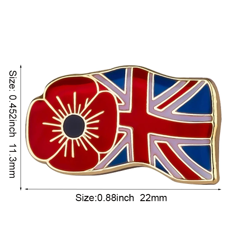 United Kingdom Poppy Flower Badge Flag Metal Lapel Pin Flag Pin Badge