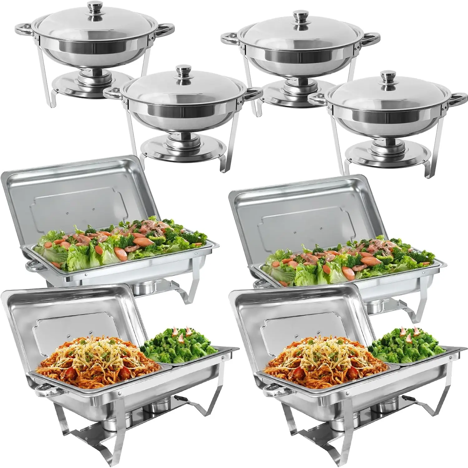 

Chafing Dish Buffet Set 8 Pack, Stainless Steel Chafer for Catering, Upgraded Chafers and Buffet Warmer Sets (4 Sets 5QT Round