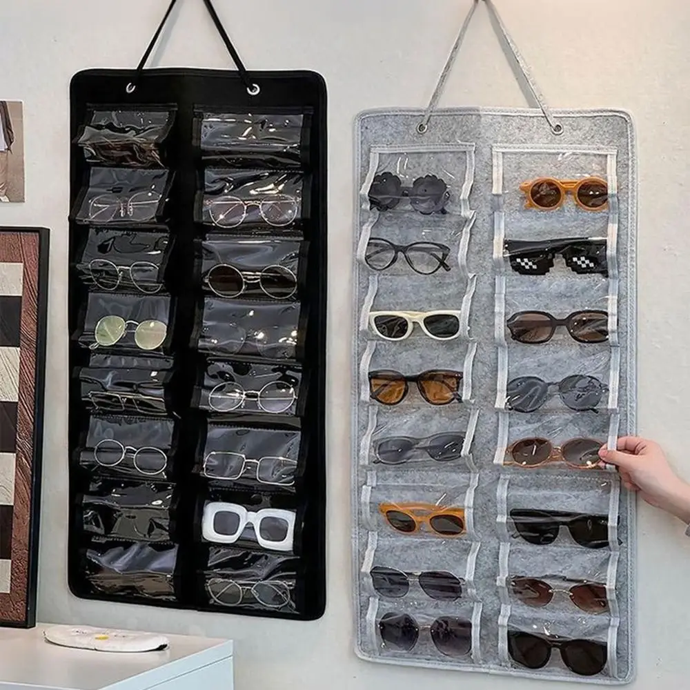 16 Slots Sunglasses Storage Hanging Bag Visible Dust Proof Glasses Display Rack Wall Mounted Save Space Felt Eyeglasses Stand