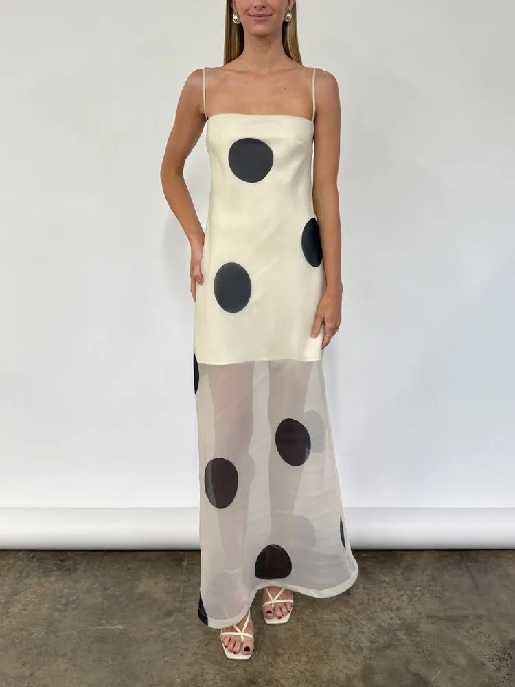 

Women's Dresses 2025 Slim Evening Dress Sexy Backless Vestidos Party Polka Dots Spaghetti Strap Banquet Piglet Breast Backless