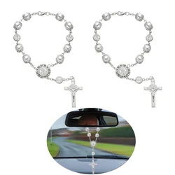 Car Ornaments Retro Imitation Pearl Cross Hanging Car Rear Hanging Auto Interior View Mirror Birthday Gift Auto Hanging Ornament
