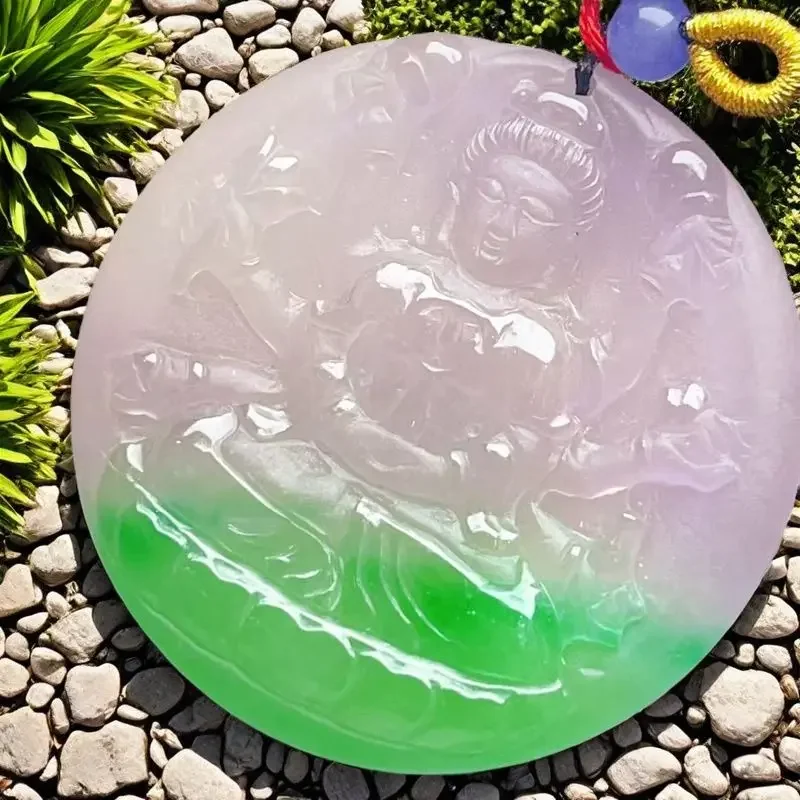 

Laokeng pure natural jadeite glutinous seed spring with color thousand hands Guanyin is hydrated and transparent, perfect