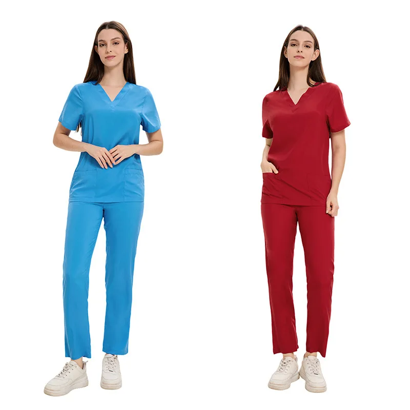 軽量Vネックスクラブセット 通気性ストレッチ医療スクラブ 半袖手術スクラブトップ 医師看護師作業服スーツ