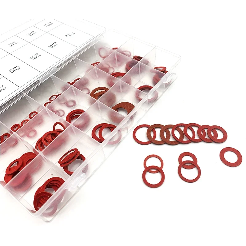 150 Pcs Red Steel Paper Kit M10-M24 Red Cardboard Sealing Redpaper Gasket Insulated corrosion resistance Heat Resistance