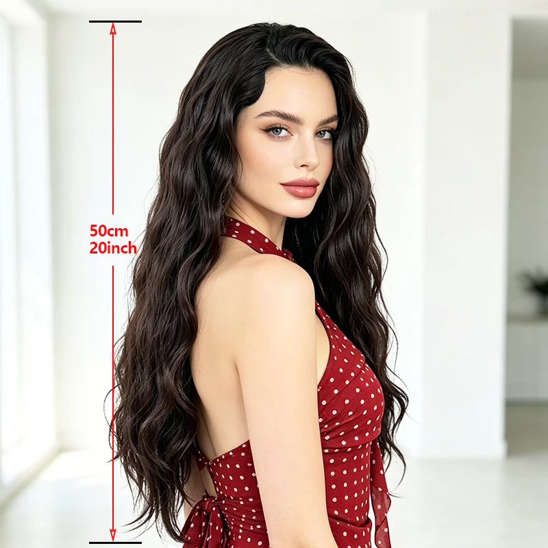 Long Wavy Clip-In Hair Extensions Synthetic Fiber Wig for Women, Add Length & Volume, Layered Water Wave Fake Hairpiece