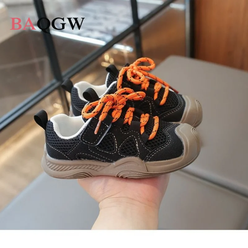 Breathable Mesh Anti Collision Sneakers Adjustable Hook Loop Soft Non Slip Casual Walking Shoes for Toddler Kids Outdoor