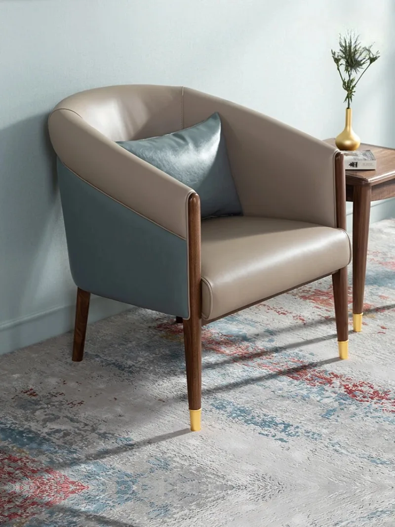 

Leisure chair North American black walnut solid wood leather chair modern simple and luxurious Nordic style