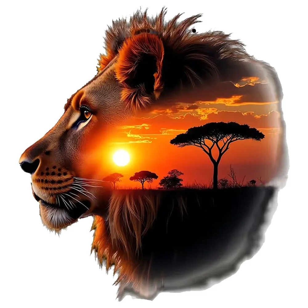 QT2504#Lion and Sunset Vinyl Stickers Car Sticker, Suitable for Laptop, Car, Truck, Van, SUV, Motorcycle, Window