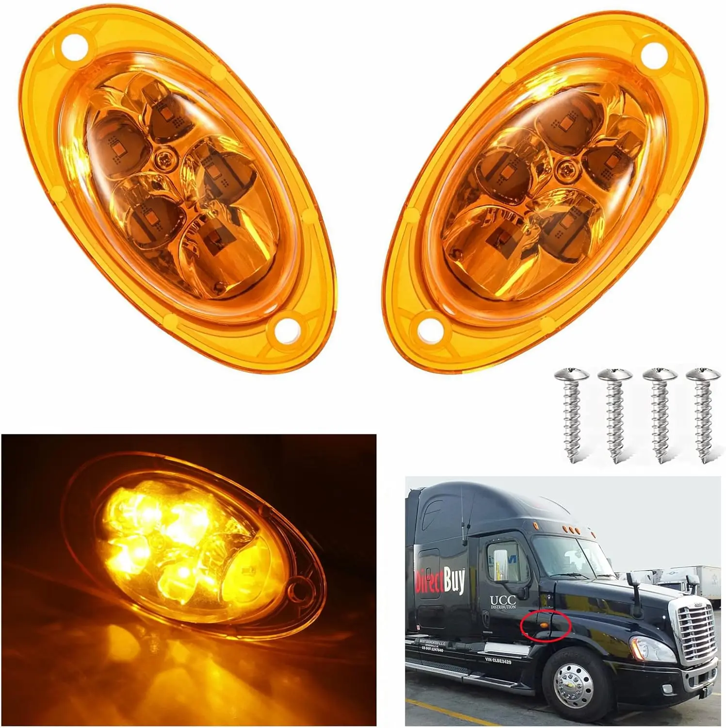 2PCS LED Side Marker Turn Signal Lights Assembly, Lens Super Bright Amber 5-2835-SMD, Semi Truck Front  Parking Clearance Light