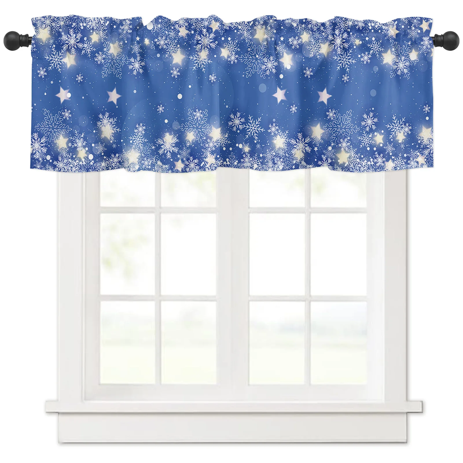 Christmas Snowflake Blue Short Curtains Kitchen Cafe Wine Cabinet Door Window Small Curtains Wardrobe Curtain Home Decor Drapes