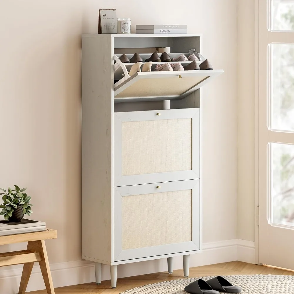 Narrow Shoe Storage Cabinet with 3 Drawers - Freestanding Wooden Leg Shoe Rack Organizer