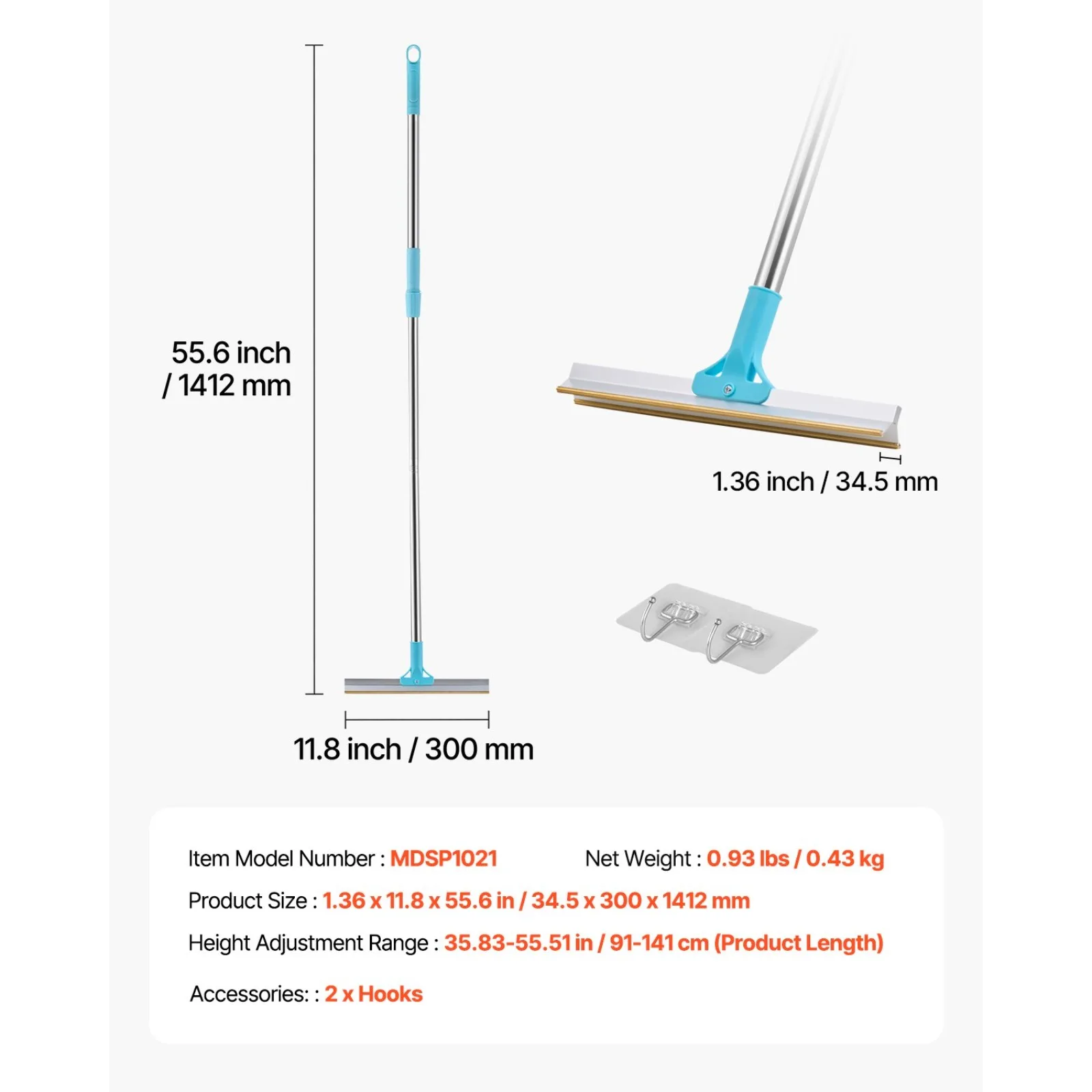 مشط سجادة شعر الحيوانات الأليفة 35.83-55.51 في أداة مكنسة شعر الحيوانات الأليفة بمقبض طويل قابل للتعديل