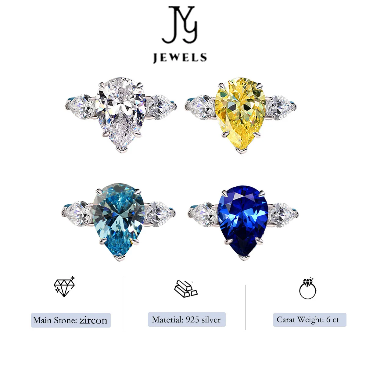 

【JYJZZ125】S925 серебро модный тренд желтый, белый в форме капли 10*14 мм цирконий 5 CT простой персонализированный женский rin
