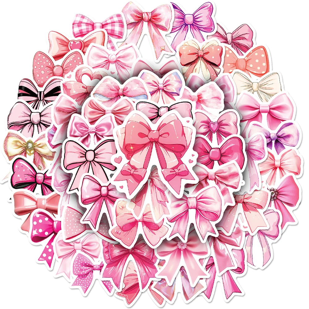 10/30/50pcs Cute Pink Bowknot Stickers Graffiti Coquette Bows Decals DIY Laptop Scrapbook Phone Suitcase Decoration Sticker Toys