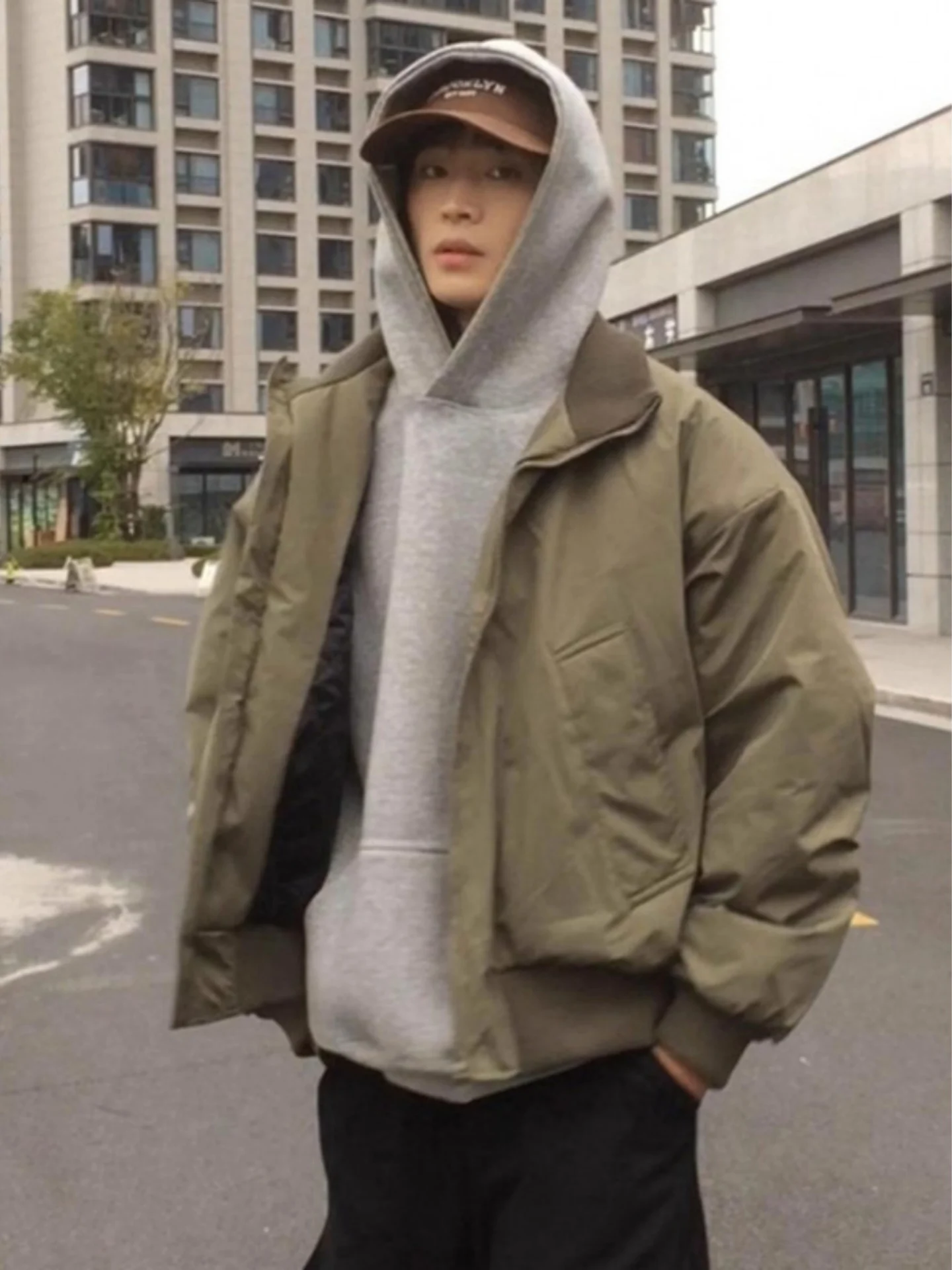 

American Style Casual Men's Cotton Jacket Stand Collar Short Baseball Coat Flight Jacket Versatile Loose Fit Winter Outerwear