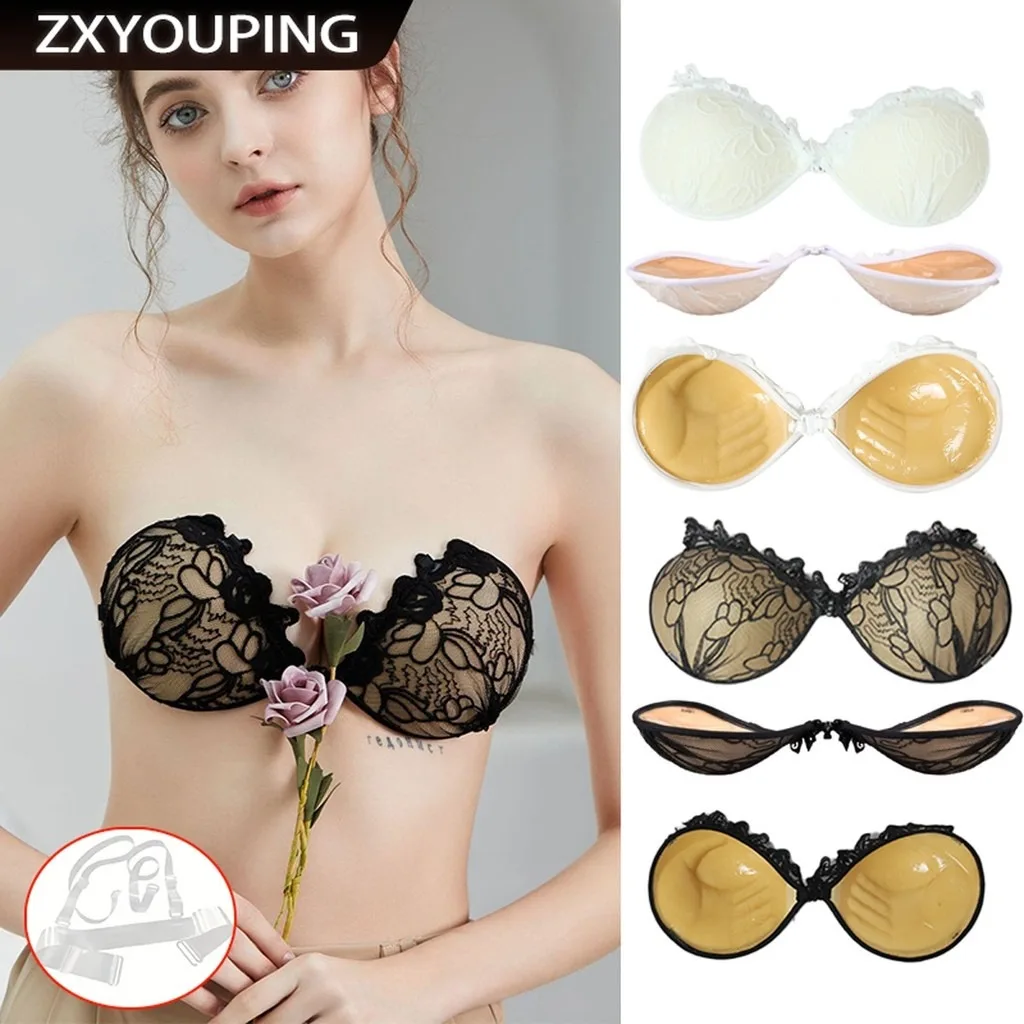 

ZXYOUPING 3CM Thickened Lace Push Up Adhesive Bra, Reusable Invisible Strapless Nipple Tape, Anti-Slip Breast Lift Pasties, Sili