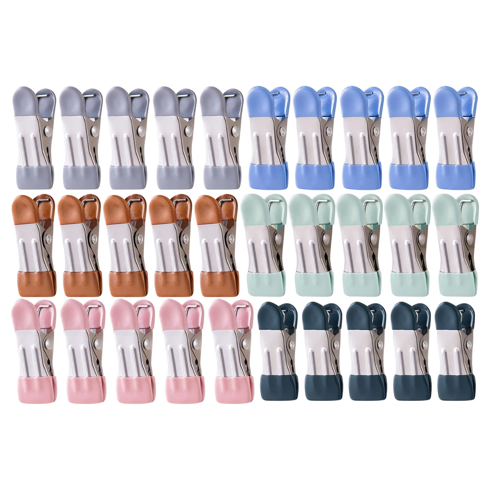 30 Pack 2.17 Inch Heavy Duty Metal Clothespins Photo Drying Laundry Socks Food Bag Clips Kitchen Stainless Steel Rubber Clips