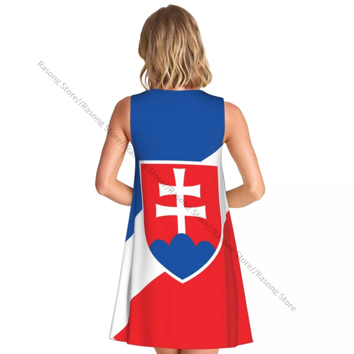 O cou sans manches au-dessus robe slovaquie drapeau Style femmes décontracté genou femmes robe Maxi robes