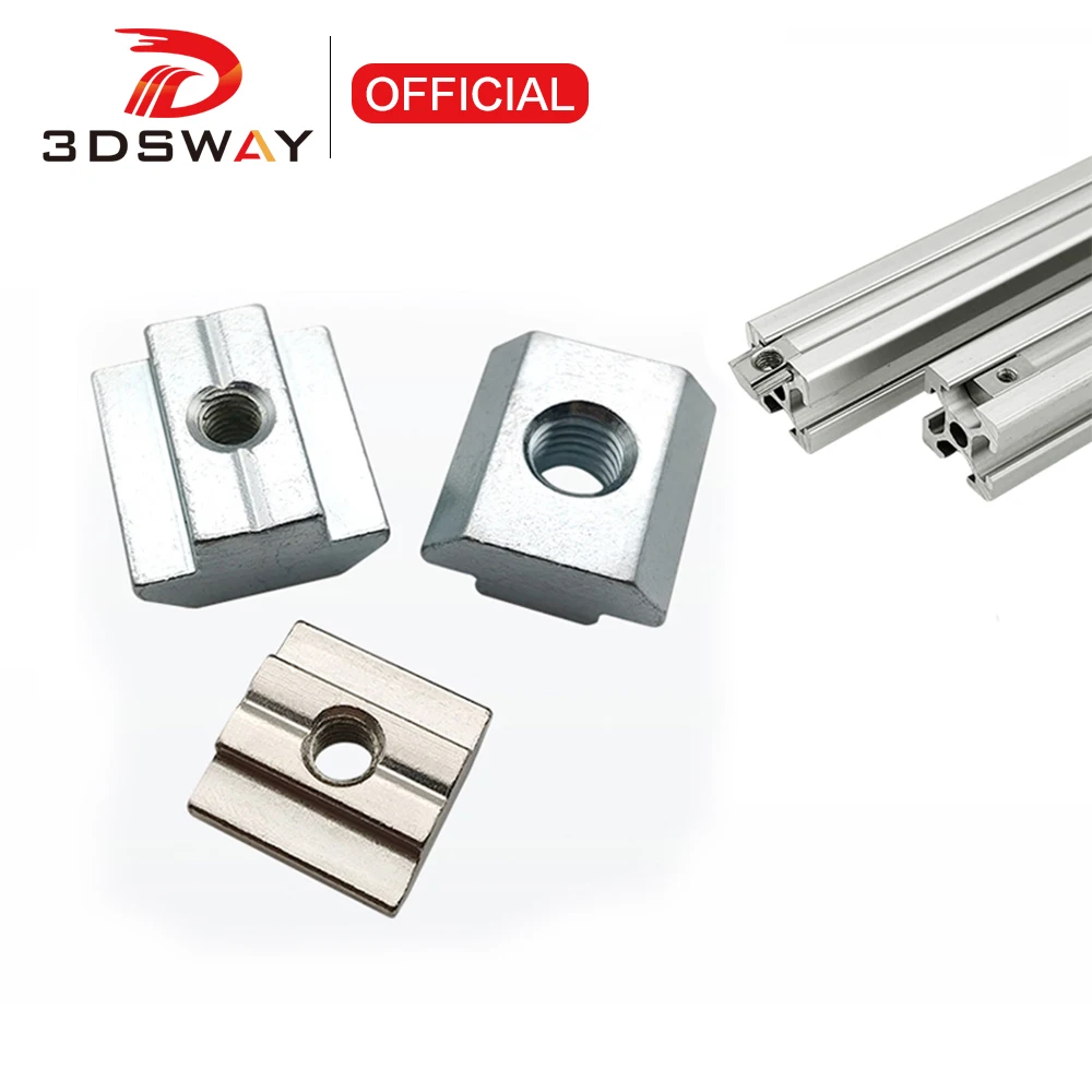 3DSWAY 5/10pcs M3 M4 M5 M6 2020 T Block Square Nuts T-Track Sliding Hammer Nut for Fastener Aluminum Profile 3D Printer Parts