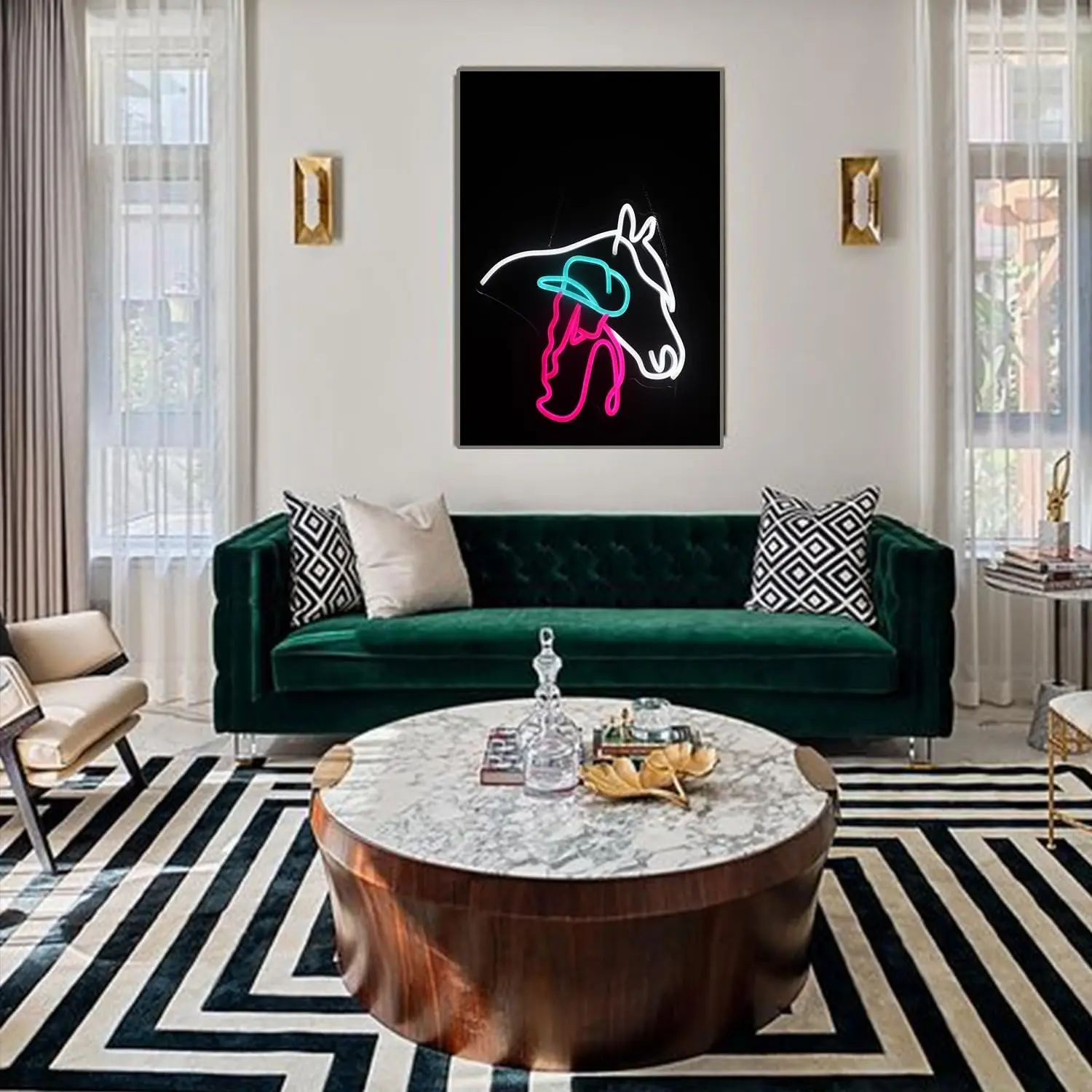 Cowboy Horse Neon Sign LED Wall Art USB Powered Western Hat Glow Lamp Funny Animal Decor Farm Cafe Bar Home Party Hanging Light