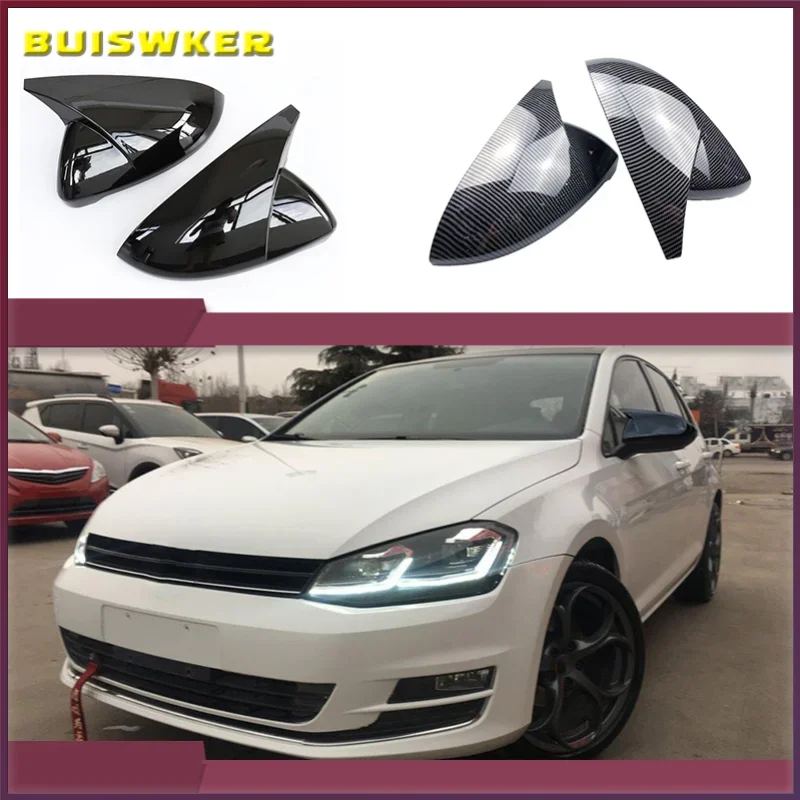 

2 pieces for VW Golf 7 MK7 7.5 GTD R GTI Touran L E-GOLF Side Wing Mirror Cover Caps Bright Black RearView Mirror Case Cover