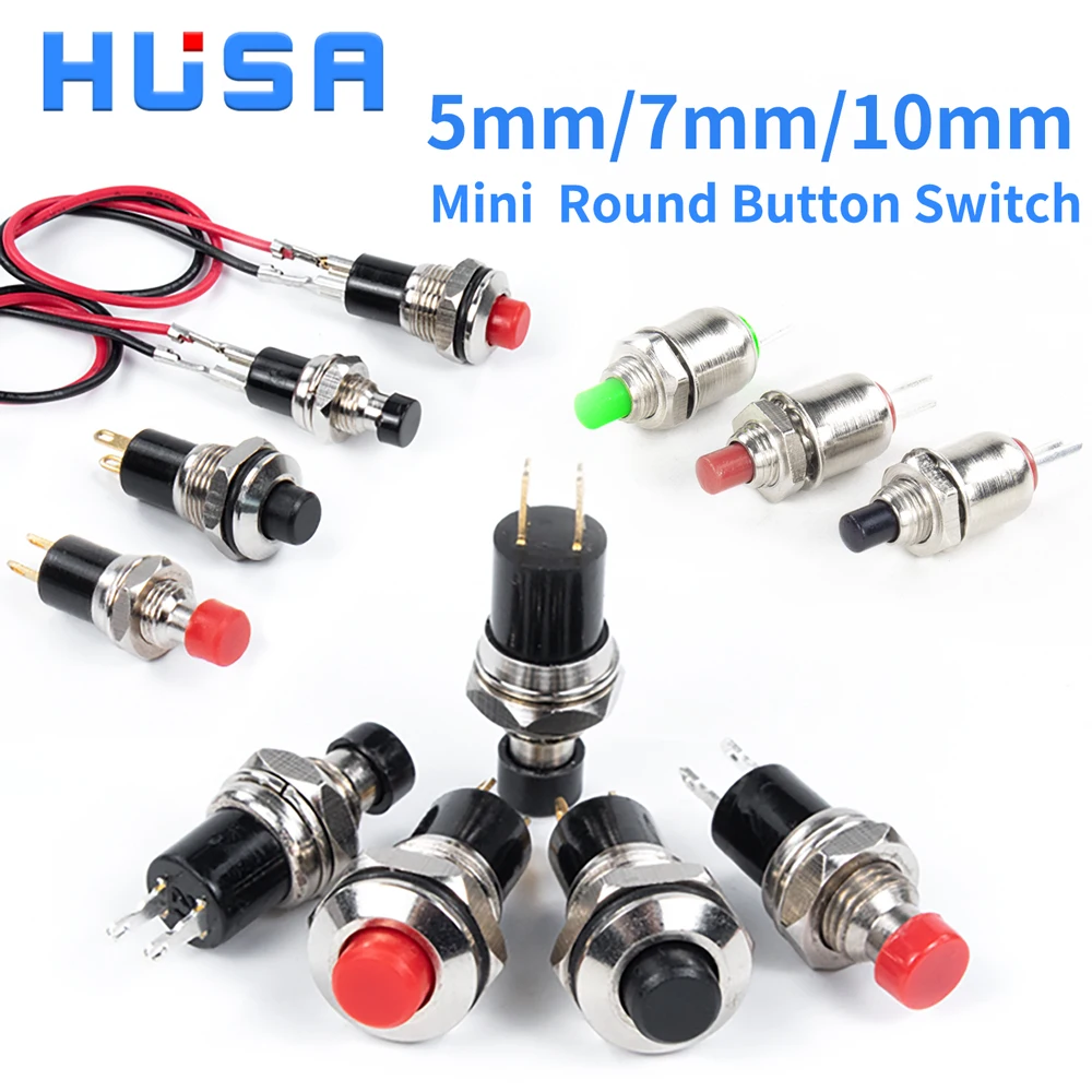 5PCS Mini Round  5mm/7mm/10mm Self-Lock /Momentary Push button Switches FBS-110 1NO1NC Black Red Green 0.5A/125V