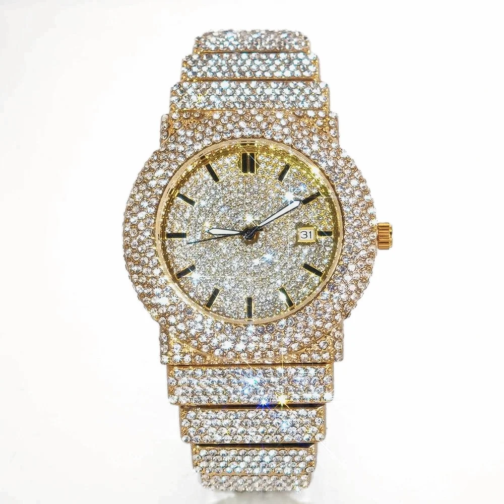 

Лидер продаж 2024, мужские часы со льдом, брендовые часы UNIGUET, модные кварцевые часы, мужские блестящие наручные часы в стиле хип-хоп с бриллиантами, подарок, дропшиппинг