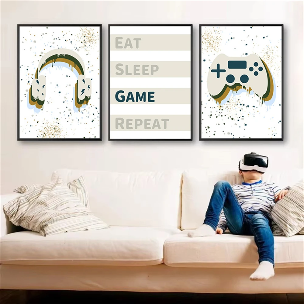 Gaming Graffiti Gamepad Earphone Funny Wall Art Canvas Poster Gamer Room Wall Decor Prints Picture Modern Living Room Posters