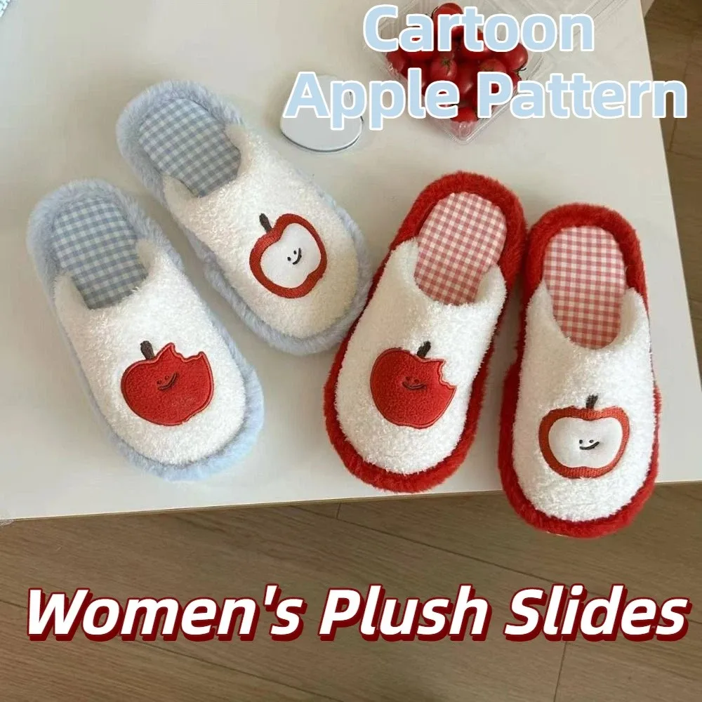 

Comfortable Kawaii Women's Plush Slides Warm Cartoon pattern Cartoon Slippers Thick Anti-Slip Bedroom Slides Shoes Living Room