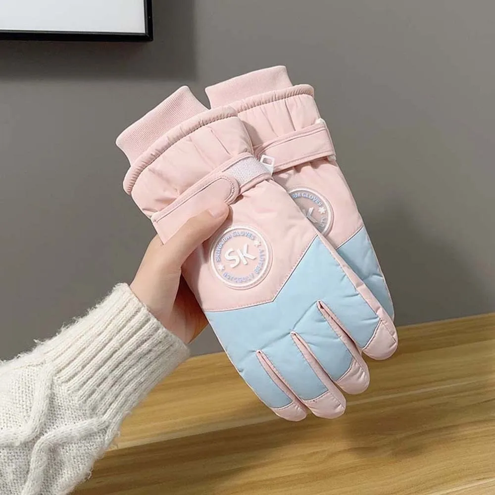 

All-Match Oxford Cloth Plush Thickened Gloves Soft Coral Fleece Ski Anti-cold Mittens PU Anti-splash Water Finger Mittens Winter