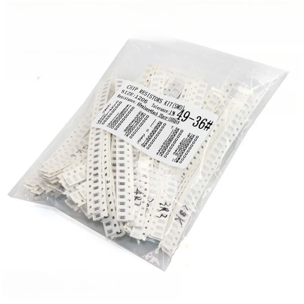 

1500Pcs 60 Values 1206 SMD Resistor Assortment Kit 0 Ohm to 10M Ohm 1% Tolerance Full Range Resistor Set for Electronics Manufac
