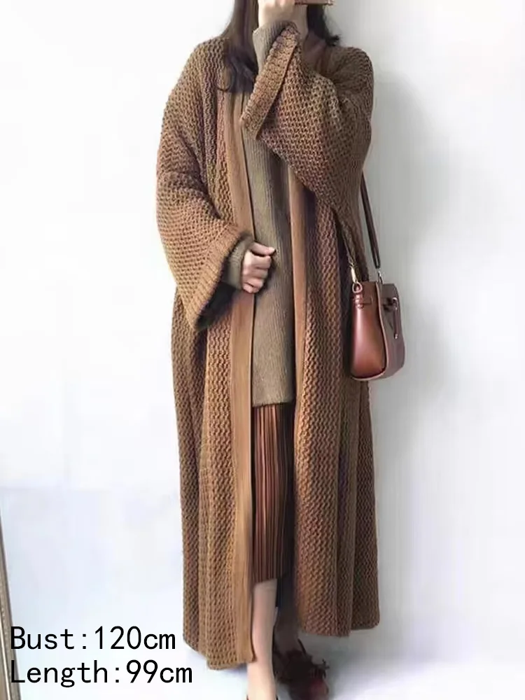

New Autumn Winter Long Sleeve Knitted Cardigan Sweater Fashion Knitted Long Sweater Coat Women Casual Loose Warm Clothes