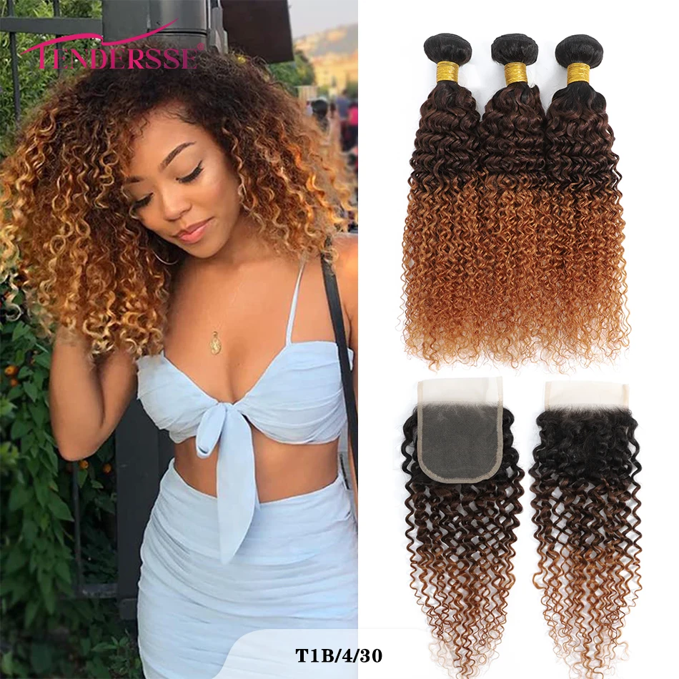 

Tedersse 10A Grade Mongolian Kinky Curly Hair Extension Remy Human Hair Weaving 3 Bundles with 4x4 Lace Closure 100% Human Hair