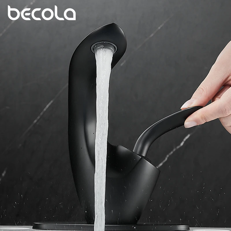 Becola Luxury Black/White Crane Basin Taps Modern Faucet Bathroom Basin Faucets Hot Cold Water Sink Tapware Mixer